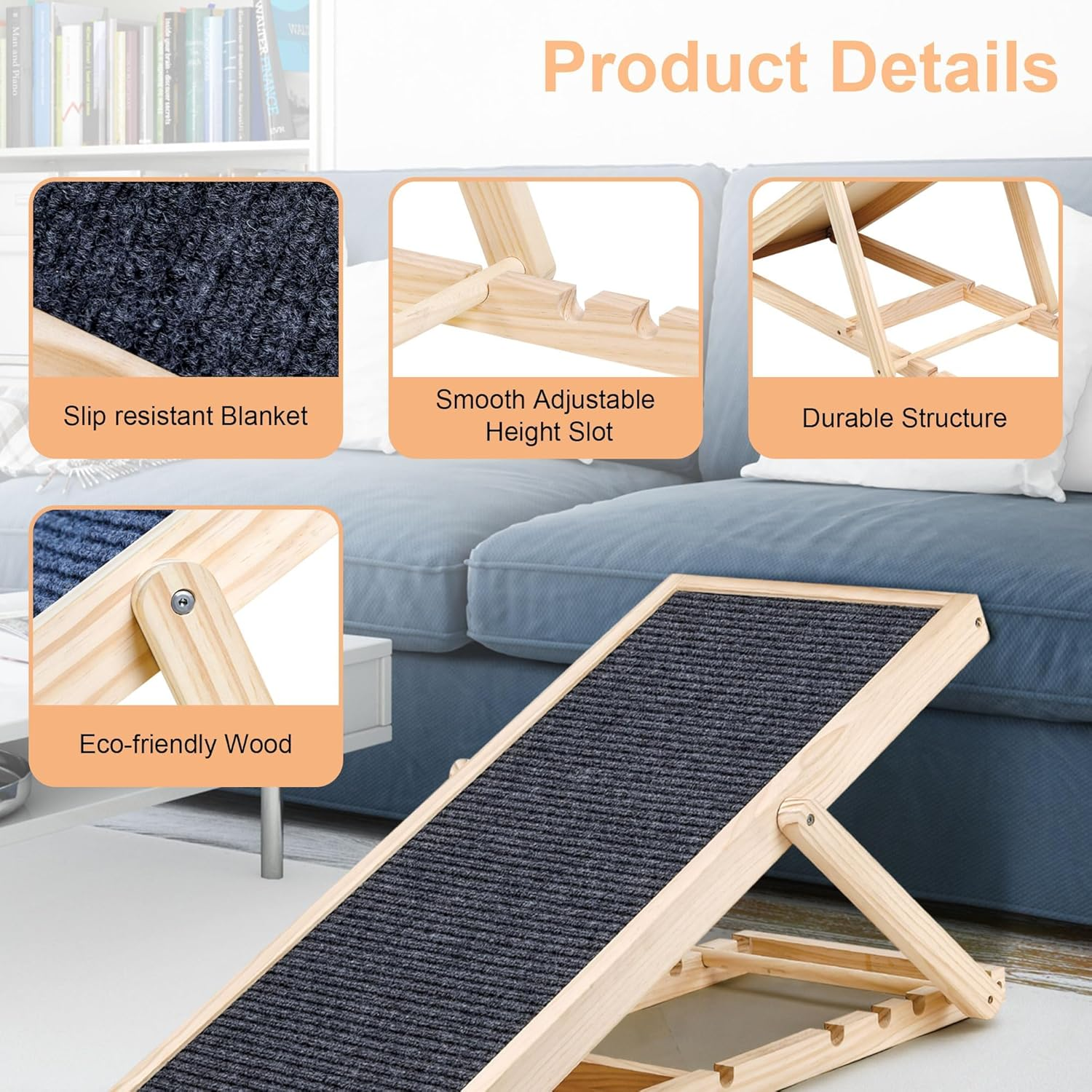 ATDORO Folding Portable Wood Pet Ramp for Small and Older Animals,Lightweight Dog Car Ramps for SUV, Bed, Couch (Large) image number 1