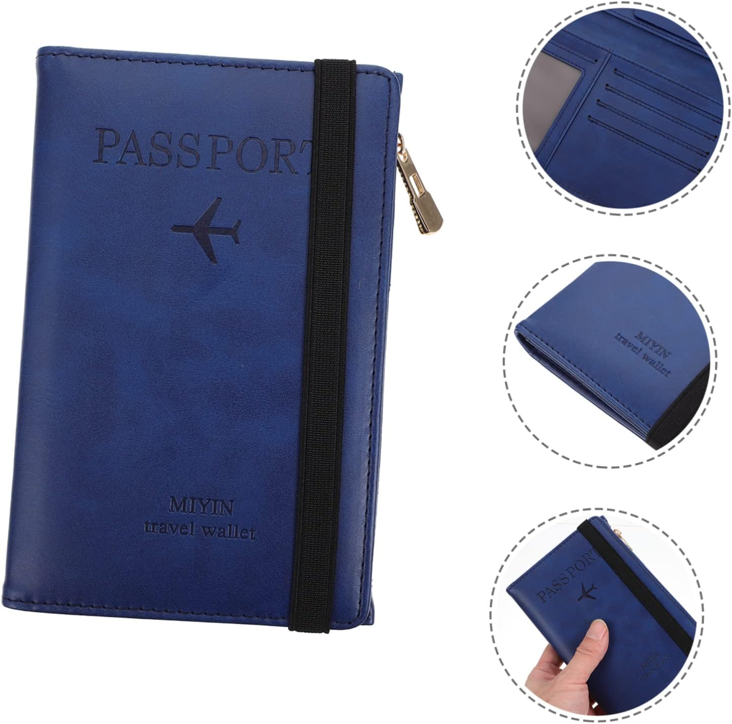 WATIIFUFU Pu Passport Cover RFID Blocking Cards Holder Business Card Organizer Slim Travel Passport Wallet for Men and Women Portable Gate Pass Protector in Navy Blue - Navy image number 4