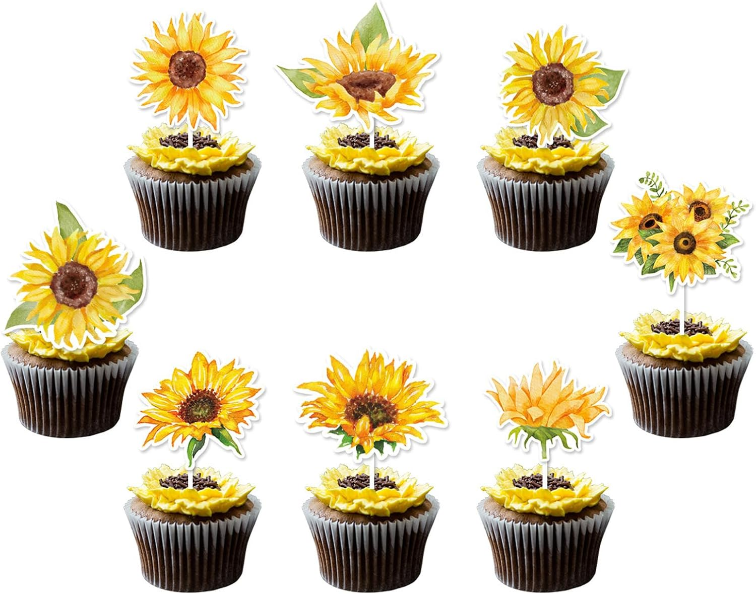 Sunflower Cupcake Toppers Sunflower Cake Picks for Flower Themed Party Birthday Party Decorations Supplies,36 Pieces image number 1