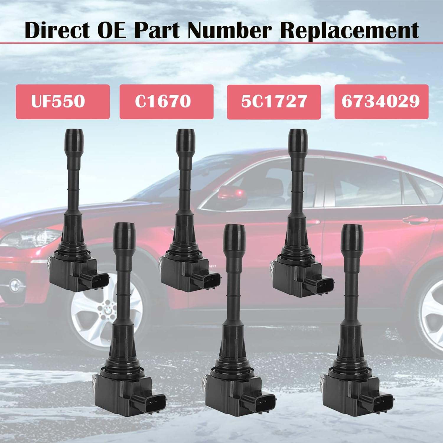 Set of 6 Ignition Coil Packs & Spark Plugs Fits for 3.5 V6 Nissan Murano Maxima Altima Pathfinder Infiniti G35 EX35 JX35 2009 2010 2011 2012 2013 2014 2015 2016 3.5L Coils Spark Plugs Replaces# UF550 image number 3