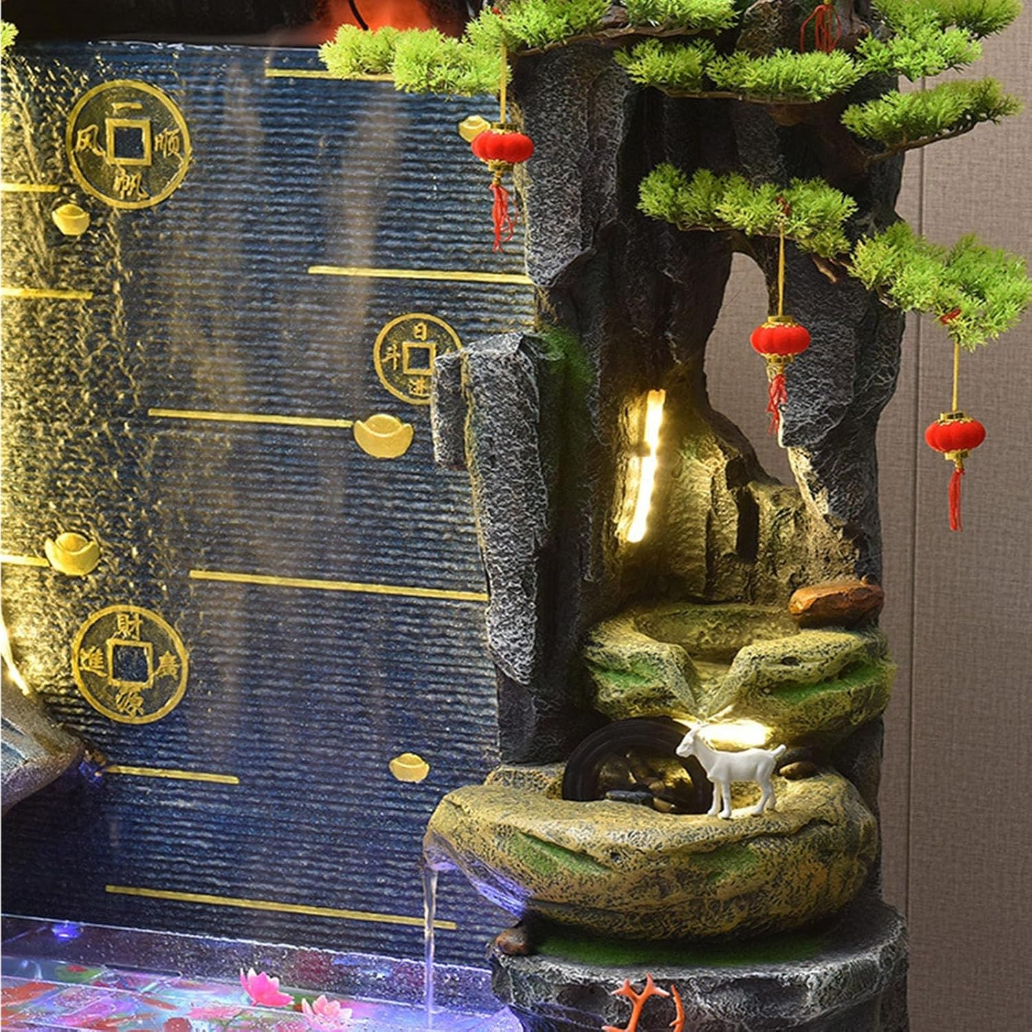 Outdoor Fountain Floor Standing Fountain for Living Room with Fish Pond, Office Lobby Decor with Rockery Waterfall, for a Serene Home Environment(Small) image number 2