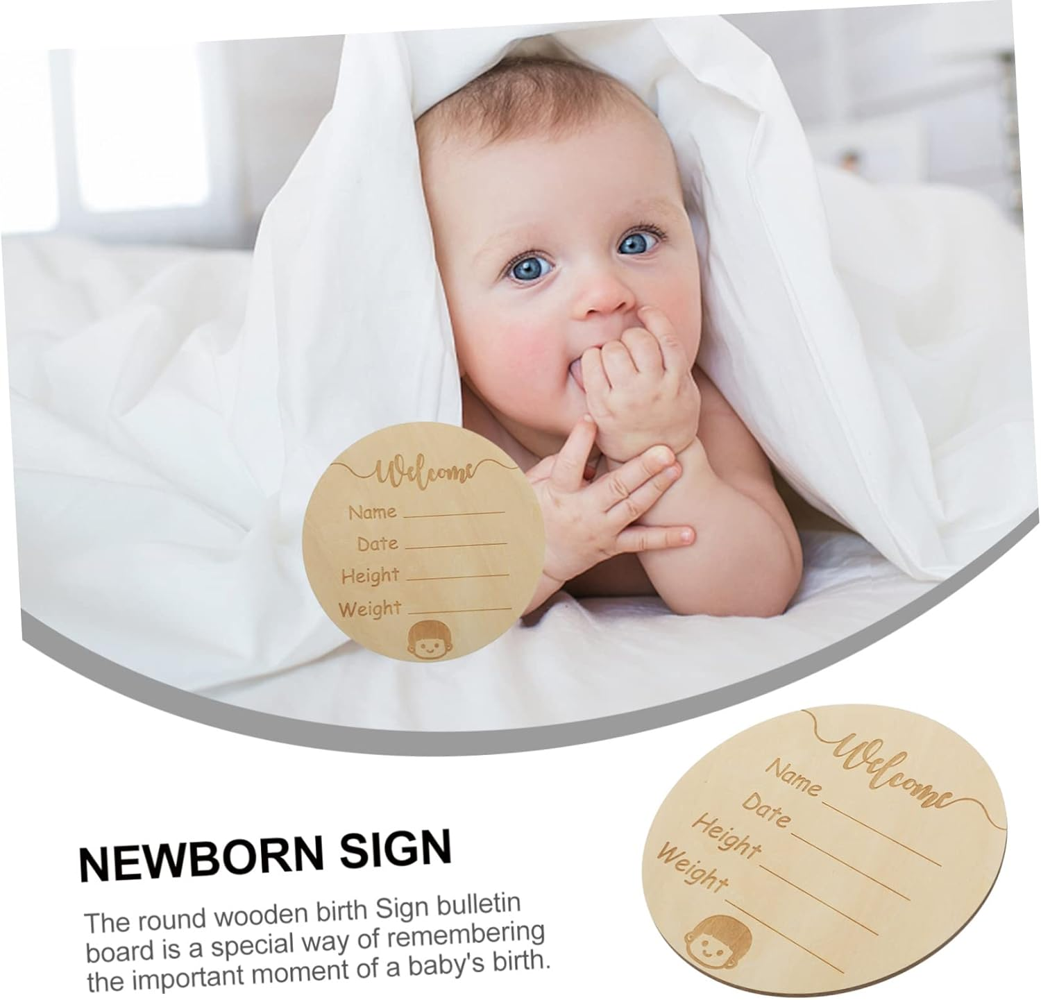 Wooden Arrival Sign round Birth Announcement Name Sign for Newborn Welcome Home Decor image number 2