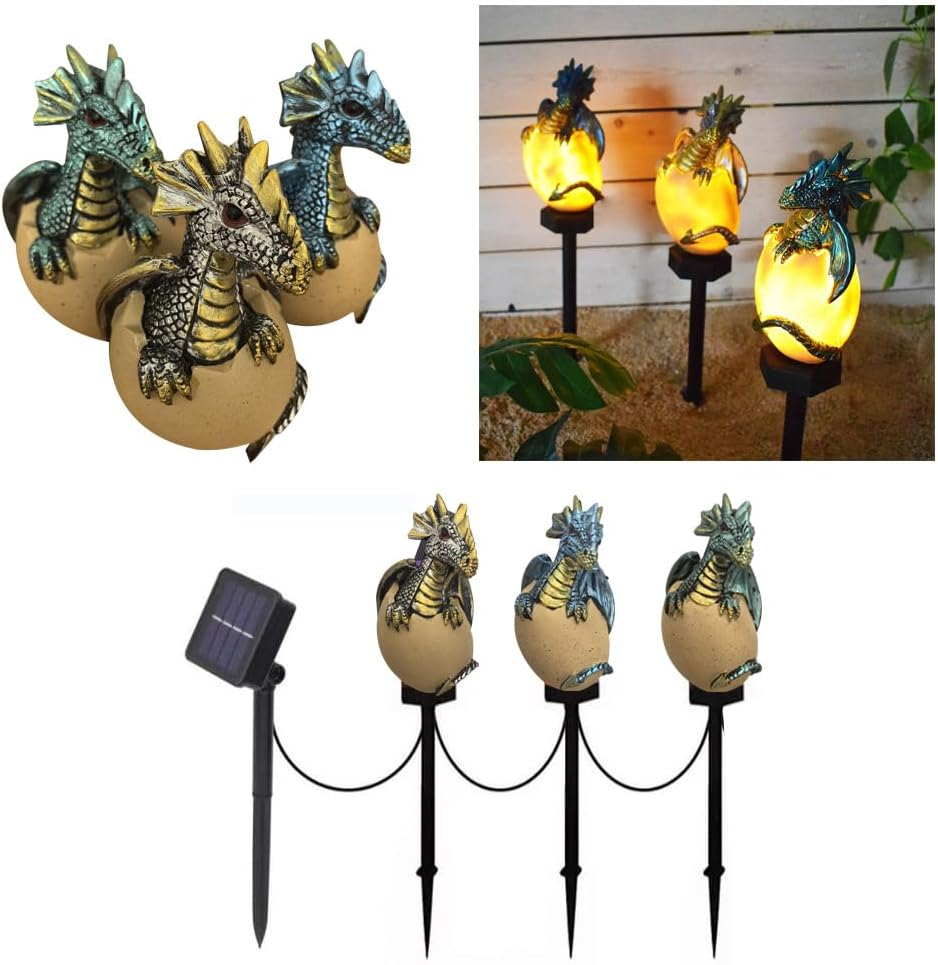 YZYOE 3 Pack Solar Energy Dragons Pet Light, Garden Decoration Resin Cute Animal Ground Lamp,Wireless Dusk to Dawn LED Sconce Lights Waterproof. image number 5