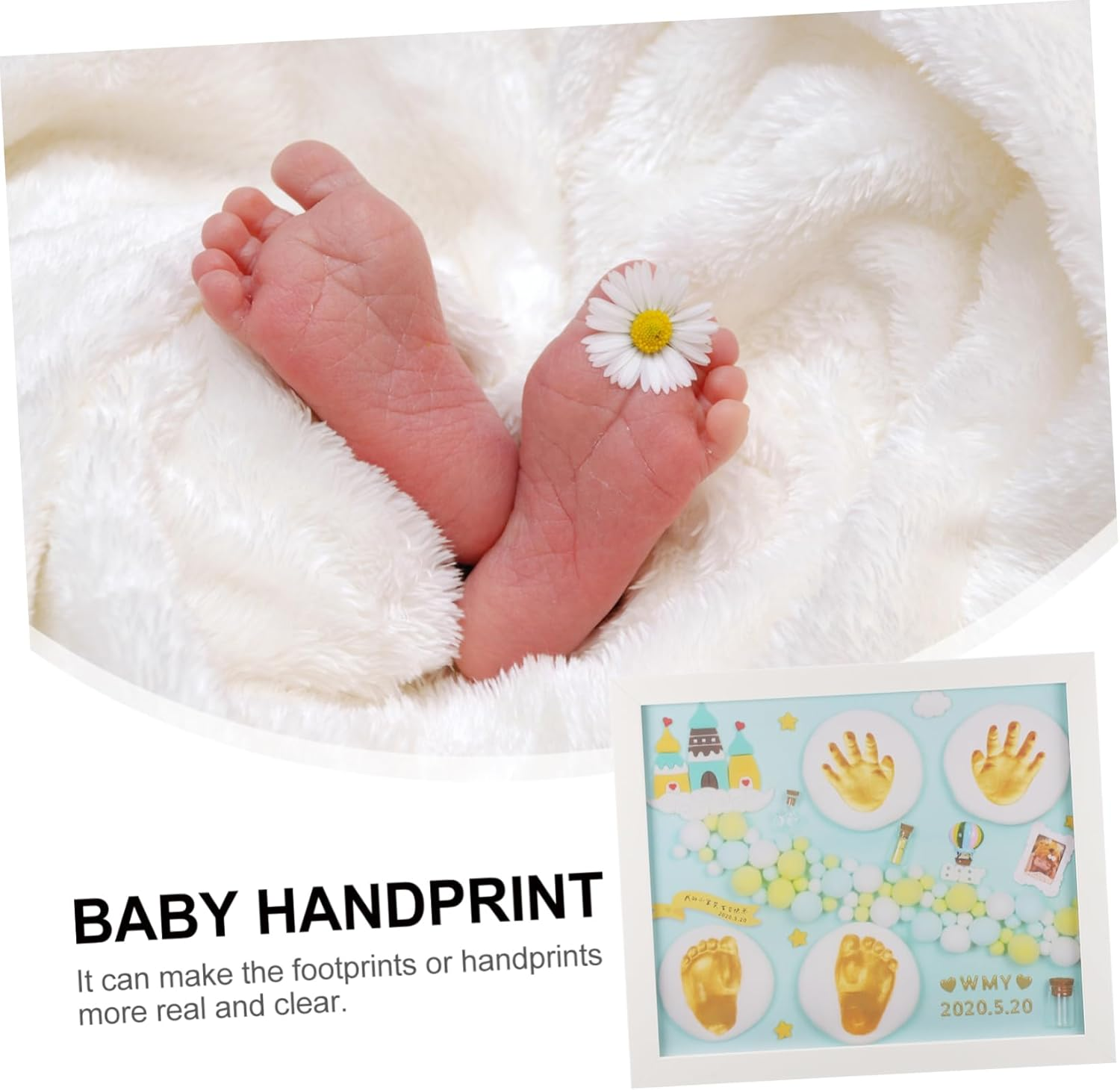 ERINGOGO Handprint Footprint Inkpad Photo Frame Casting Keepsake Kit &ndash; 1 Set Reusable Baby Infant Newborn DIY Imprint Souvenir Boys and Girls Birthday Gift image number 1