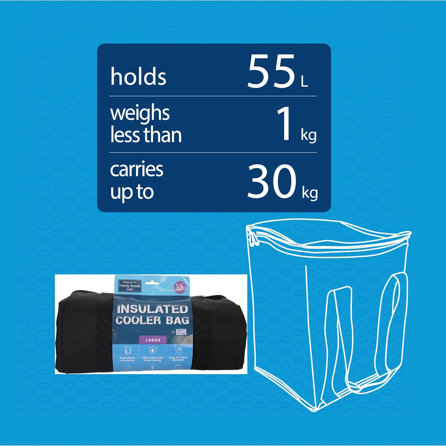 White Magic Large Insulated Cooler Bag for Handy Trolley Basket Cart, 55 Litre Capacity image number 1