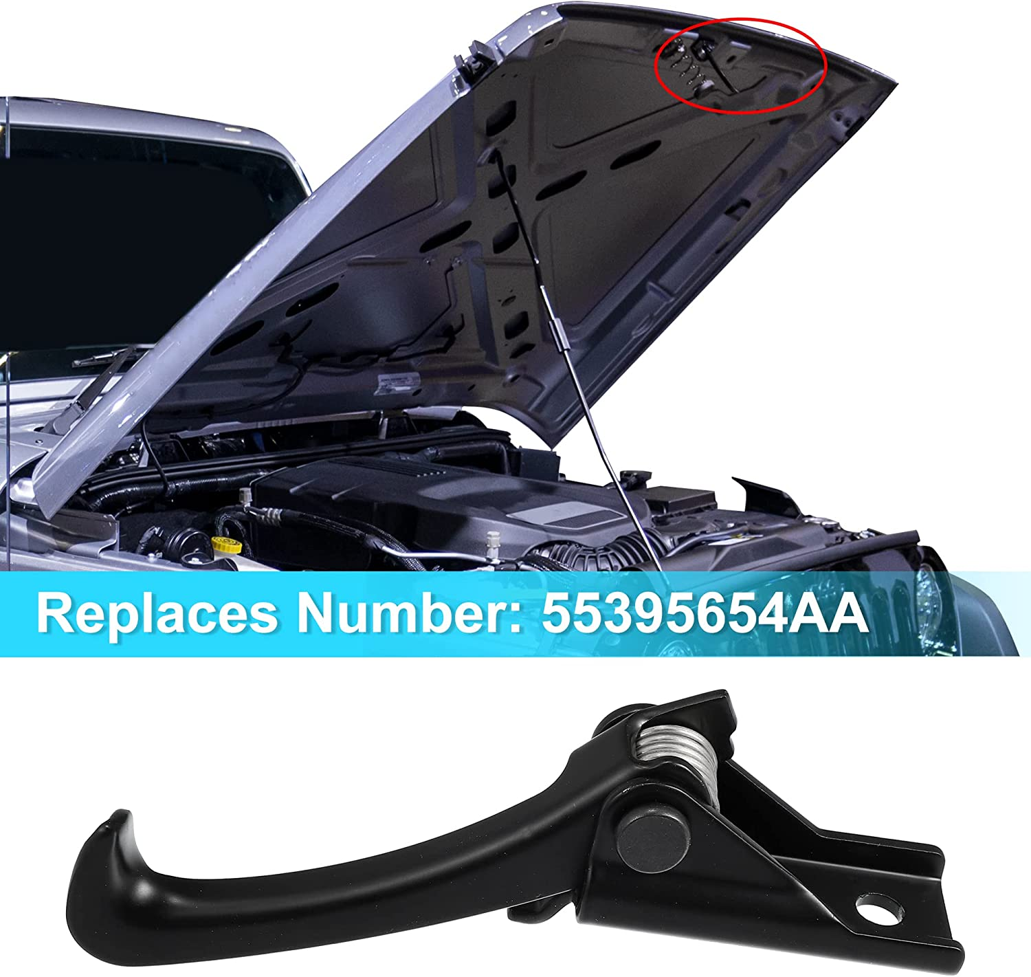 X AUTOHAUX Hood Safety Catch Latch Front Hood Safety Lock Hook 55395654AA for Jeep Wrangler 2007-2017 3.6L 3.8L for Jeep Wrangler JK 2018 3.6L image number 1