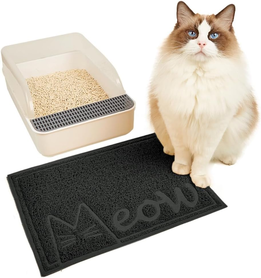 Janyoo Cat Litter Mat, 40 X 30 Cm, PVC Waterproof Cat Mat, Cat Litter Tray with Non-Slip, Cat Litter Tray for Litter Catcher, Urine Waterproof (Black)