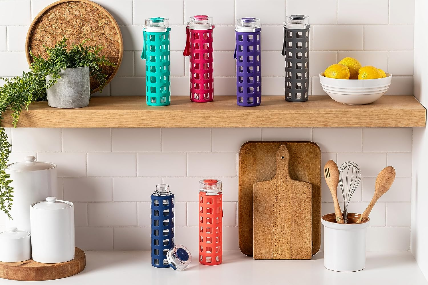 Ello Syndicate Glass Water Bottle with One-Touch Flip Lid and Protective Silicone Sleeve and Carry Loop, BPA Free, Dishwasher Safe,20Oz - Alligator image number 7