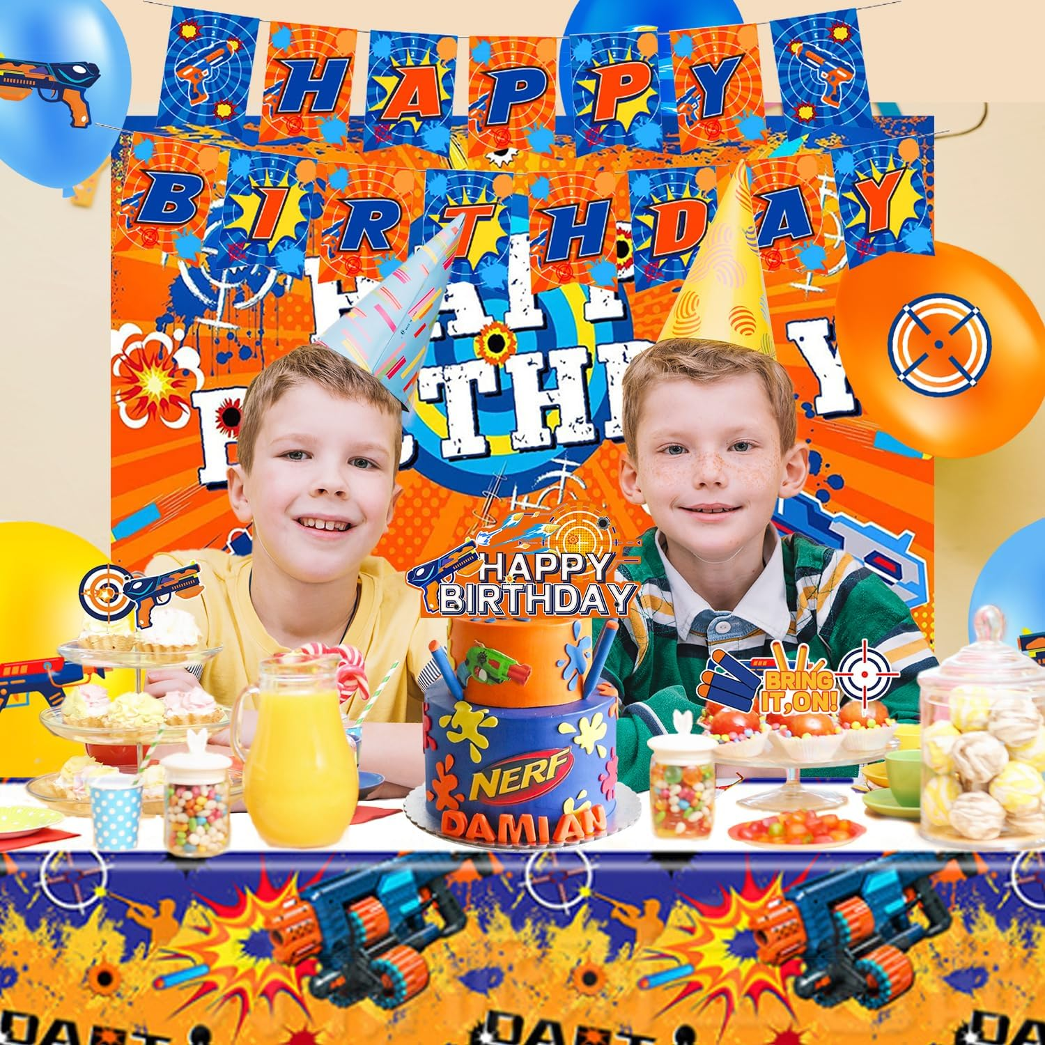 Dart War Party Decorations Supplies, 46Pcs Dart Battle Birthday Party Decorations Set Including Balloons Cupcake Topper Banner Etc Dart War Birthday Decorations image number 4