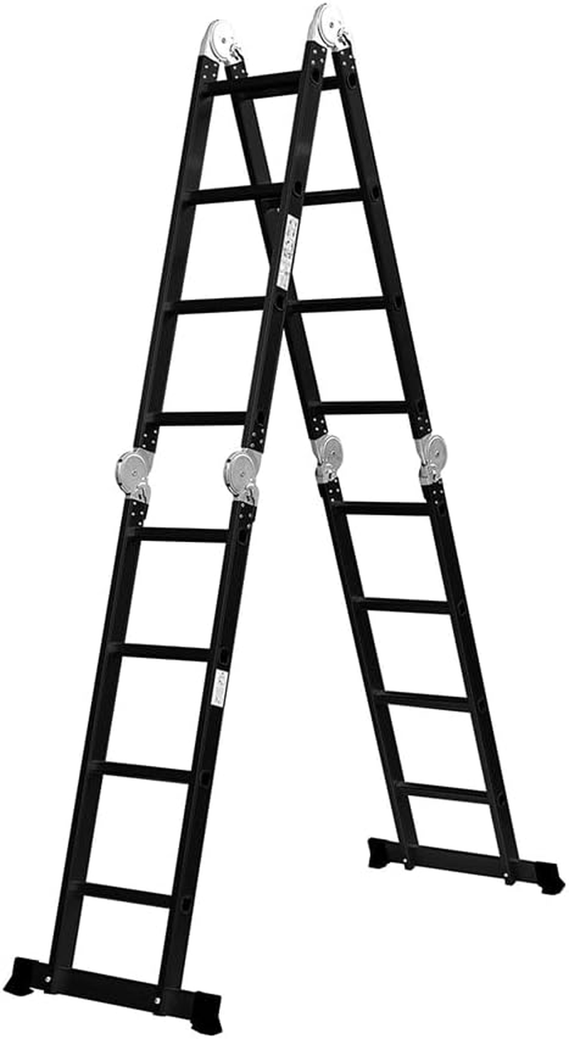 Traderight Multi Purpose Ladder Aluminium Folding Platform Extension, Multi Position Step Foldable Ladders for Home Garage Outdoor Work, 20 Rungs 5.7M Silver