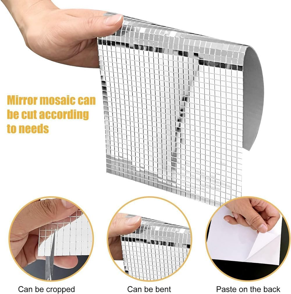 5400Pcs Self-Adhesive Mirror Tiles, Mini Square Mirrors Mosaic Tiles Sticker for Disco Ball, Art,Craft, Home Decoration (5X5Mm) image number 6