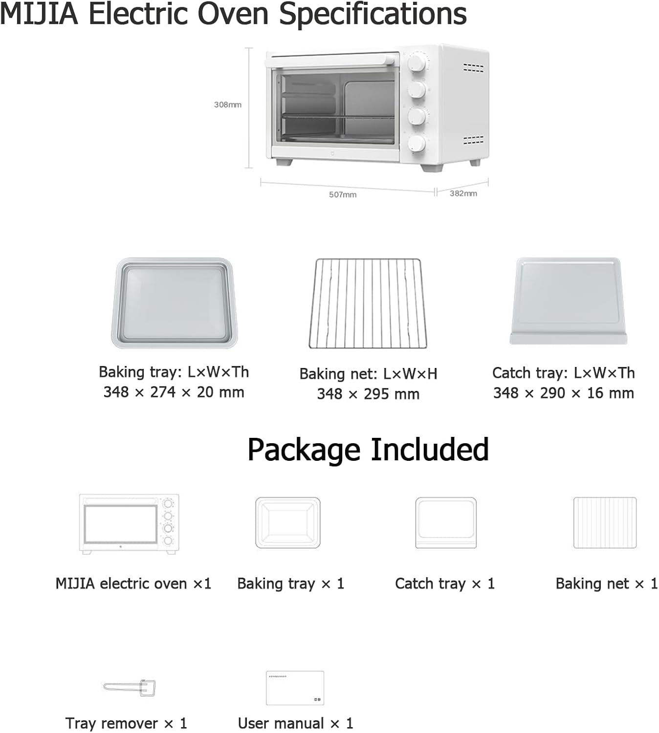 XIAO MI MIJIA Toaster Oven 32L, Electric Toaster Oven Countertop Convection, 1600W, 70-230℃ Temp Controls, 120 Minutes Timer, for Pizza, Toast, Bake, Broil image number 6