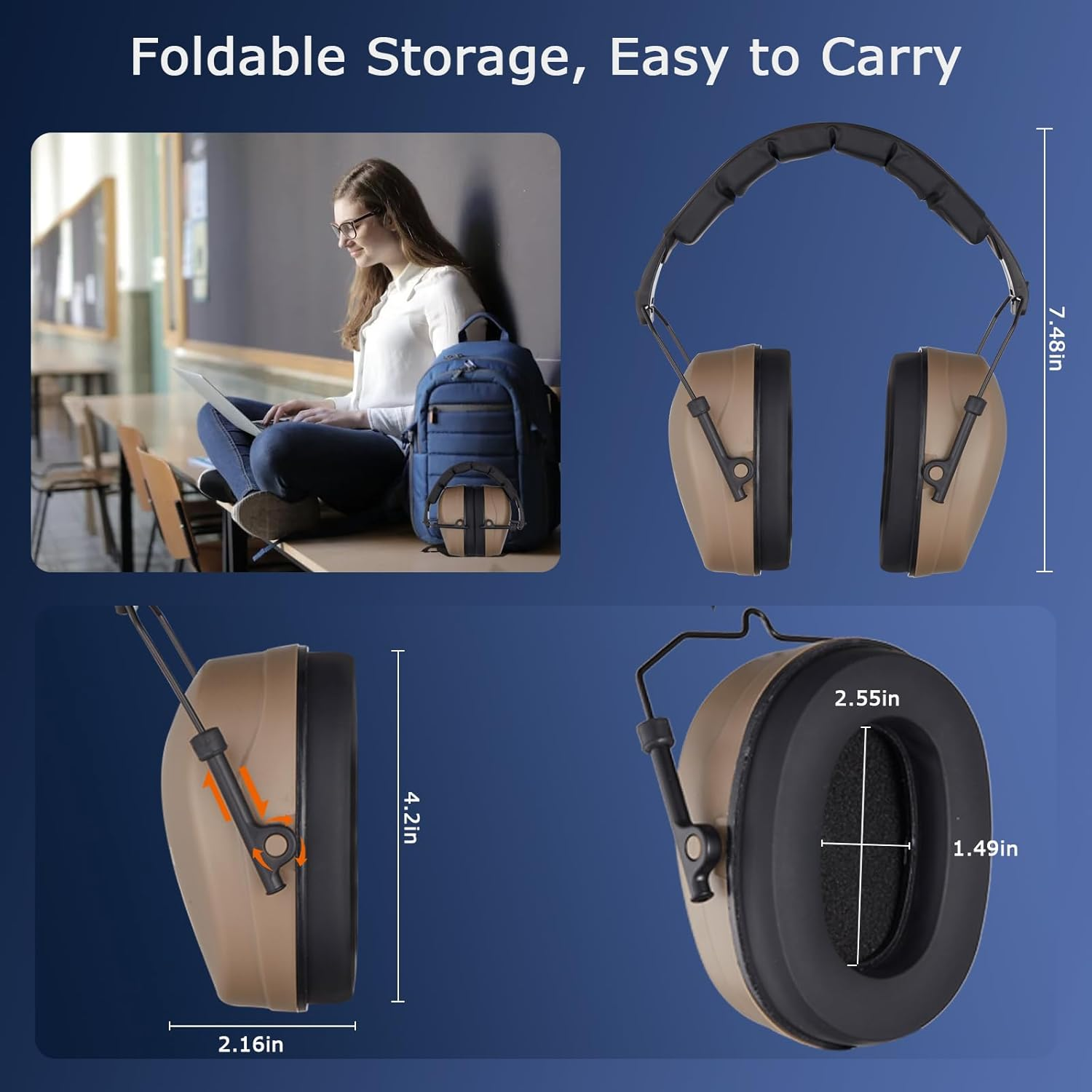 Noise Reduction Ear Muffs for Hunting, Shooting Ear Protection Headphone - Black image number 5