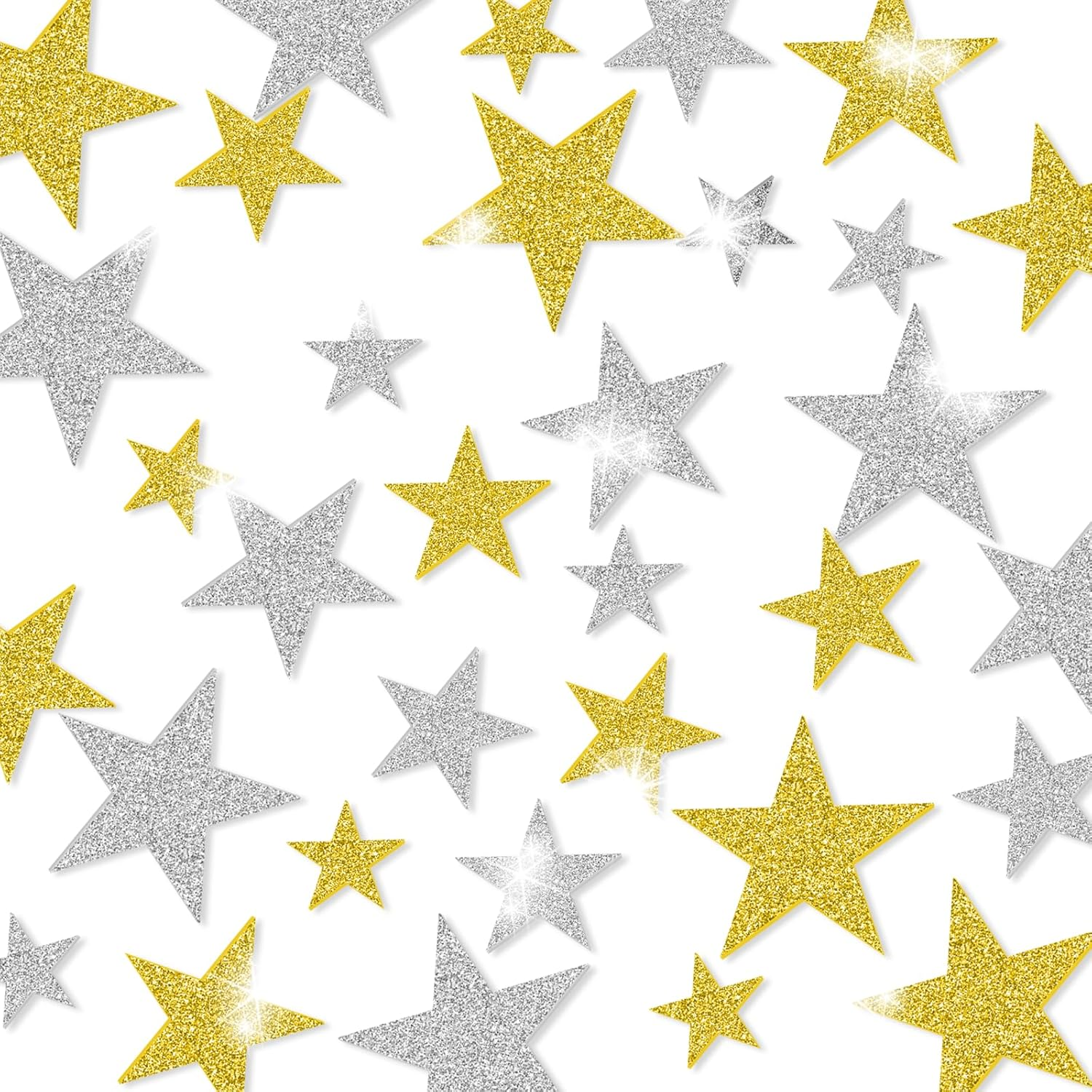 Glitter Foam Stickers, 200 PCS Self Adhesive Star Stickers for Art Craft, Scrapbooks, Greeting Cards (4 Sizes) image number 1