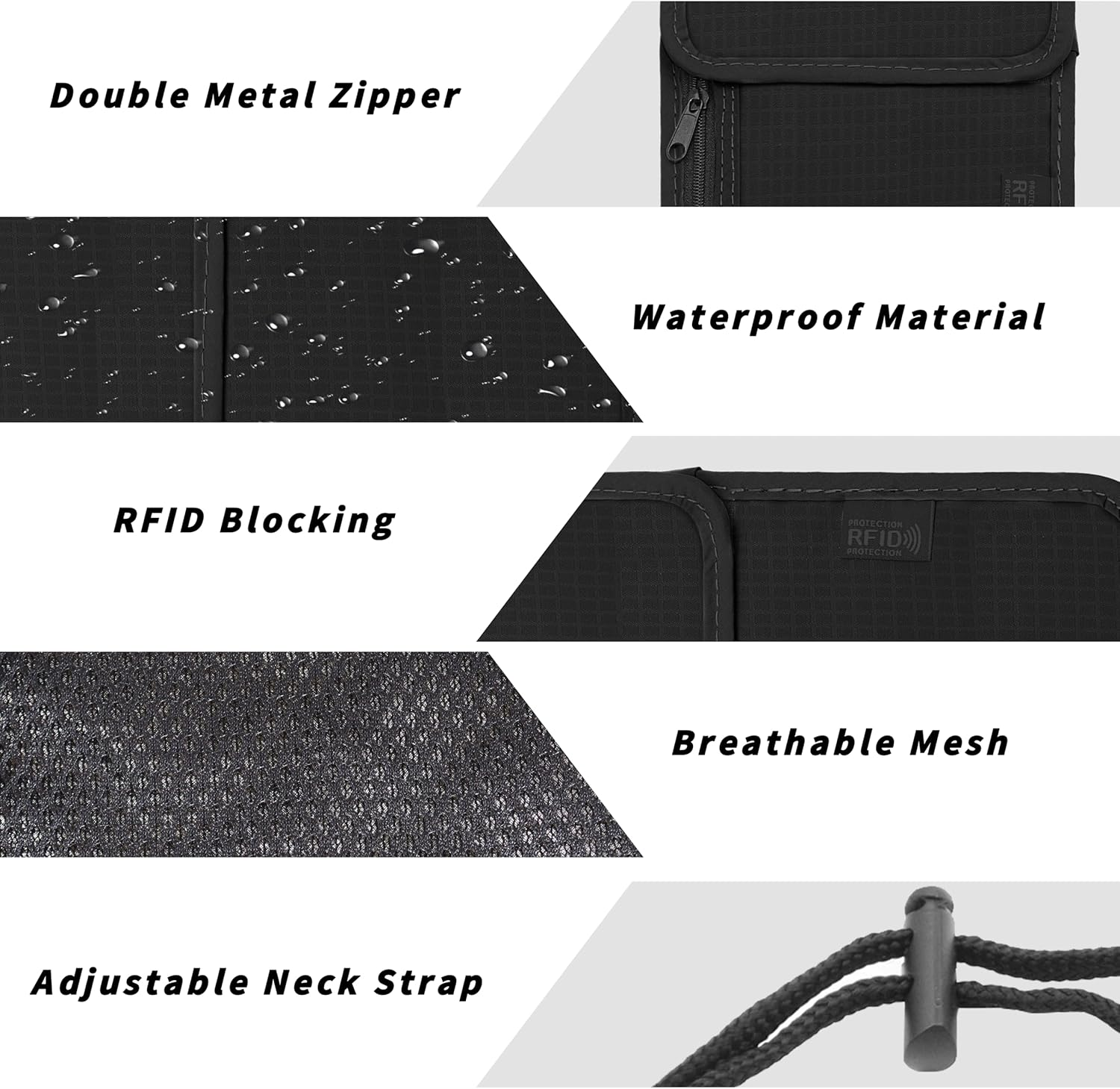 Maiiu Travel Neck Wallet with RFID Blocking &ndash; Passport Holder Organizer Neck Pouch &ndash; Portable Easy to Conceal Travel Pouch, Black, Rfid Blocking