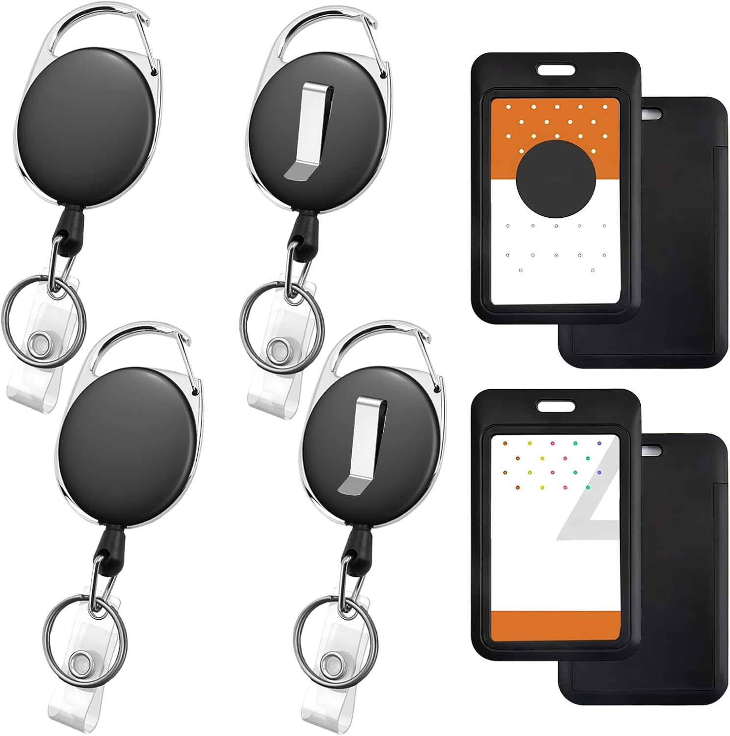 Retractable Keychain, 4 Pack ID Badge Holder with Retractable Badge Reel, ID Card Holder Retractable with Metal Clip and Keyring for Office, School image number 1
