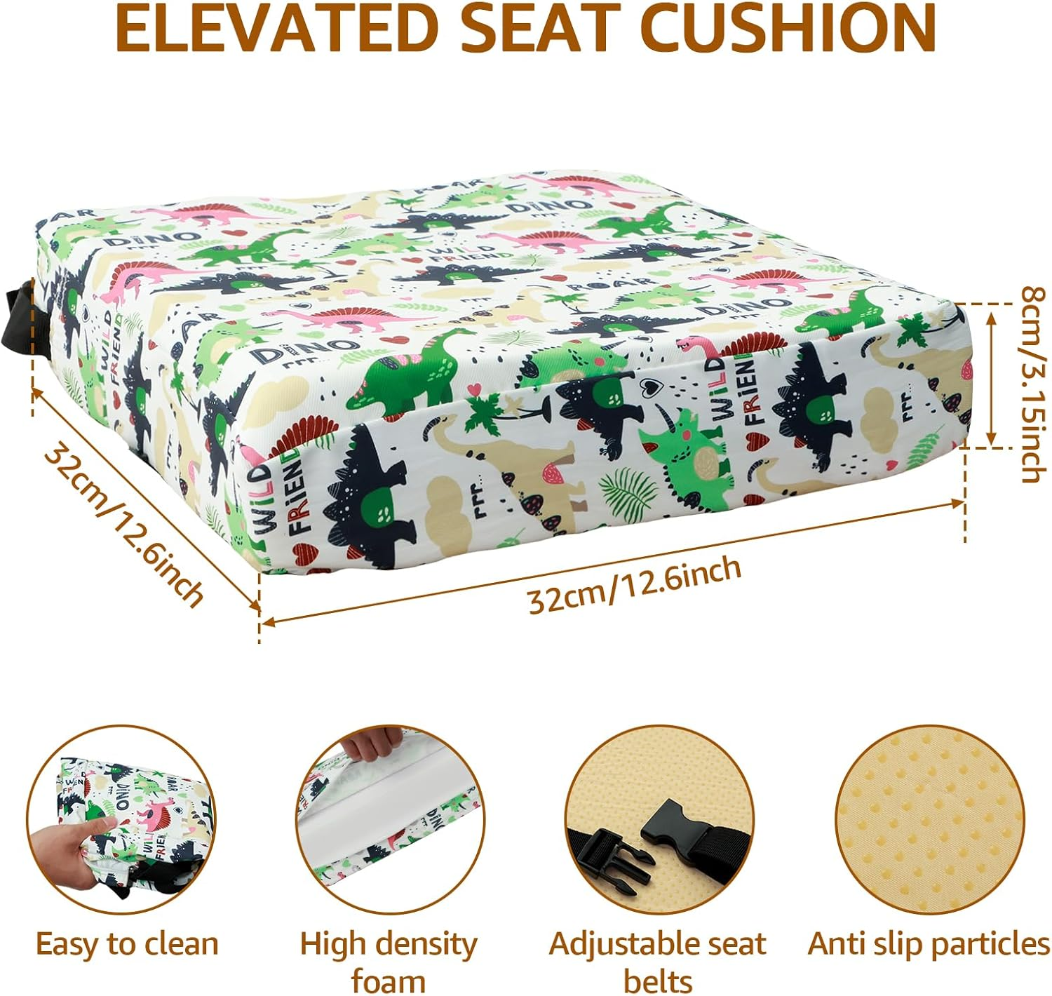 Toddler Booster Seat for Dining Table Non Slip Booster Seat with Adjustable Safety Belt and Fastening Strap Cute Table Booster Seat Lightweight Booster Seat Cushion for Travel Home Toddler - Dinosaurs image number 5