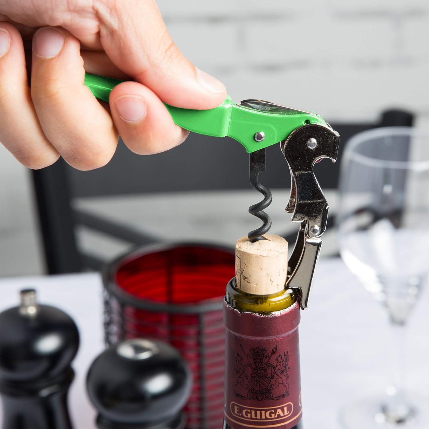 Pulltap'S Double-Hinged Waiters Corkscrew, Wine Opener and Foil Cutter, Beer Bottle Opener, Lime Green image number 2