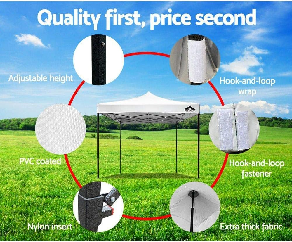 Instahut Gazebo 3X3, Pop up Camping Tent Marquee Folding White Gazebos Garden Outdoor Wedding Party Canopy Patio, Water Resistant and UV PU Coating image number 1