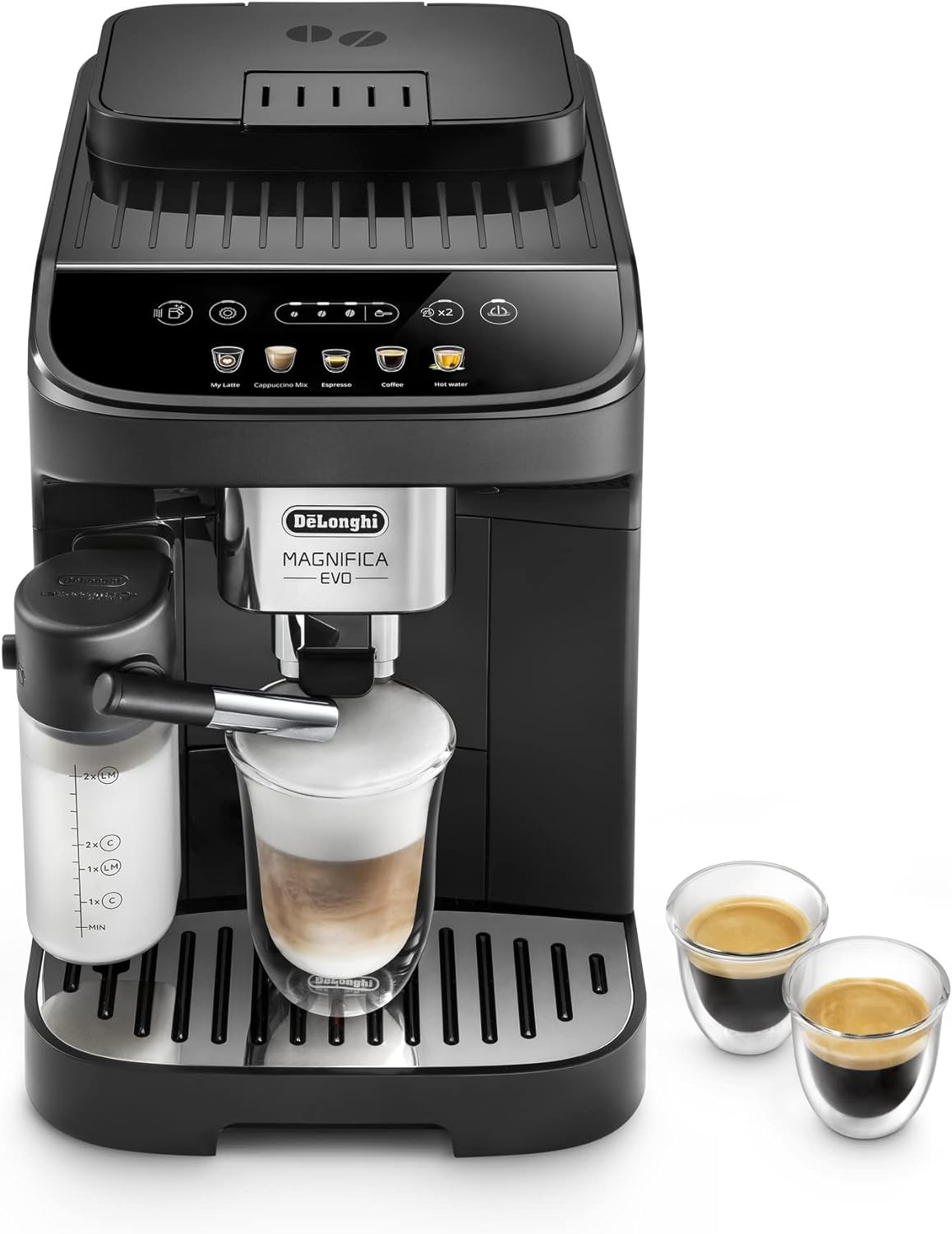 De'Longhi Magnifica Evo, Fully Automatic Coffee Machine, Compact Size, Lattecrema System, Multiple Coffee Recipes, Coloured Display, ECAM290.62.B Black image number 3