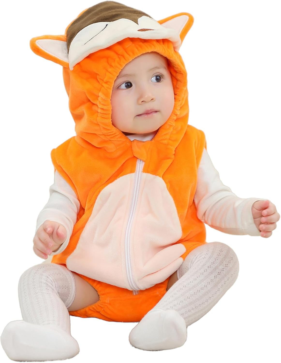 Sleeveless Unisex Baby Animals Hooded Romper for Christmas Halloween Outfits,Toddler Zip up Cosplay Costume Jumpsuit