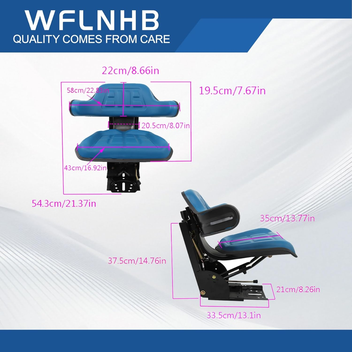 WFLNHB Blue Adjustable Tractor Suspension Seat with Tilt Wrap-Around Style Replacement for New Holland 3000 3010 3300 3400 3600 3610 3900 3930 3910 5000 5100 5600 5610 5900 5910