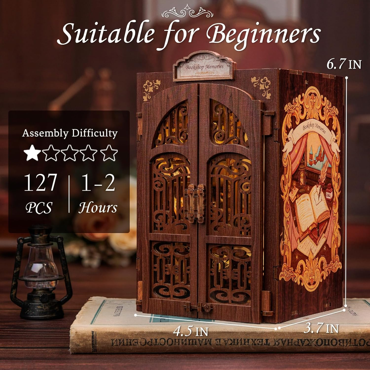 CUTEBEE DIY Book Nook Kit,3D Wooden Puzzle Dollhouse Kit Booknook Miniature Kit DIY Book Nook Kits for Adults and Teens Tiny House Bookshop Memories Model Kits DIY Kits for Gift image number 6