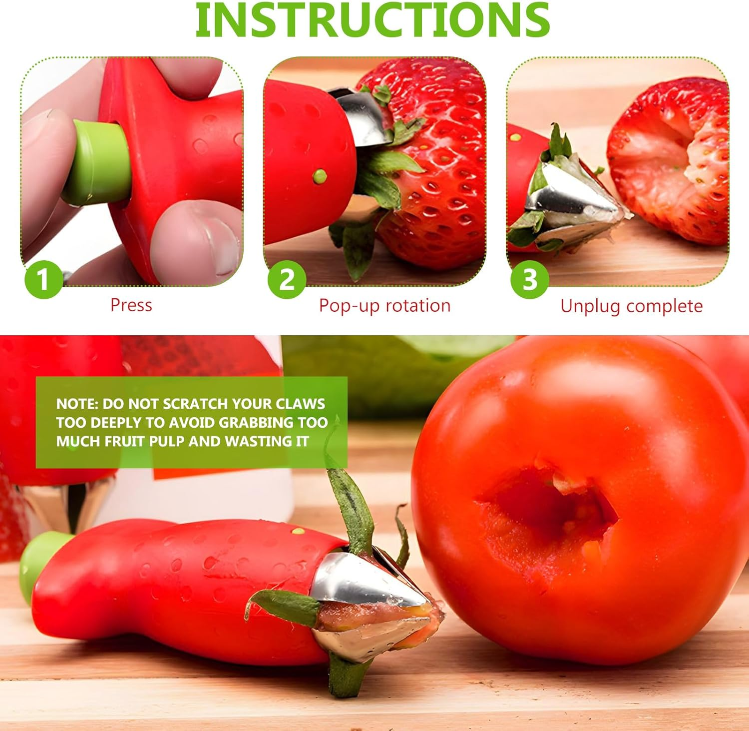 Strawberry Slicer/Cutter/Corer and Huller - Fruit Leaf Stem Remover Tool, Egg Slicer Kitchen Gadget for Dessert and Cake Decorations (Slicer+Corer) image number 6