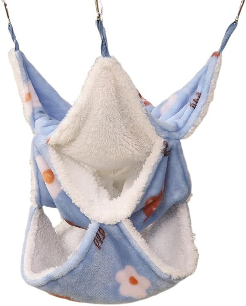 Small Animals Warm Plush Triple Bunkbed Cage Hanging Hammock Bed Hideout for Glider Ferret Squirrel Pet Hammock (Blue, S) image number 1
