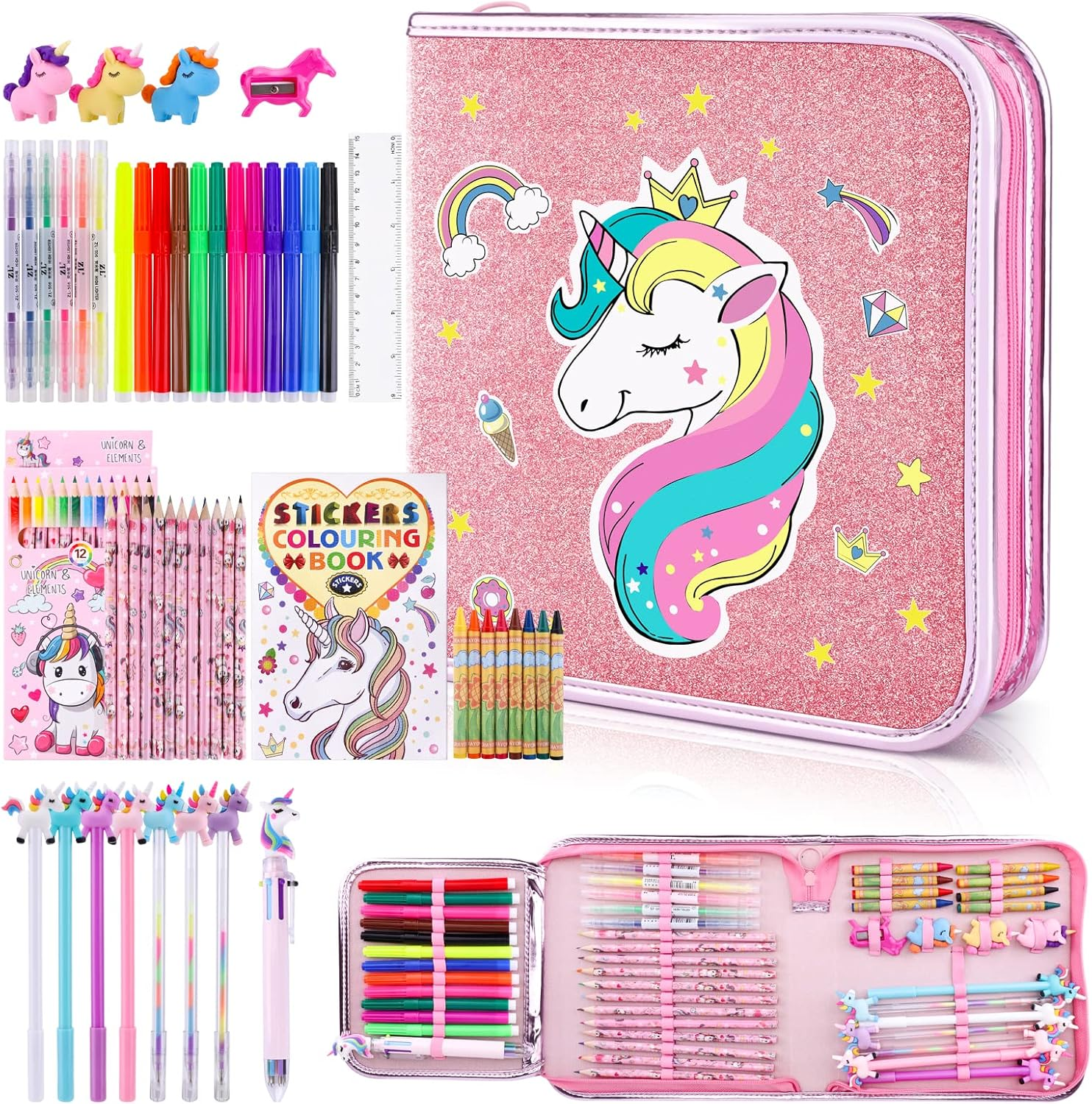 Unicorn Gifts for Girls 4 5 6 7, Colouring Sets for Children, Arts and Crafts for Kids, 3-8 Years Old Girls Gifts Toys, Birthday Presents Age 5-10, Pencil Case Stationary Sets