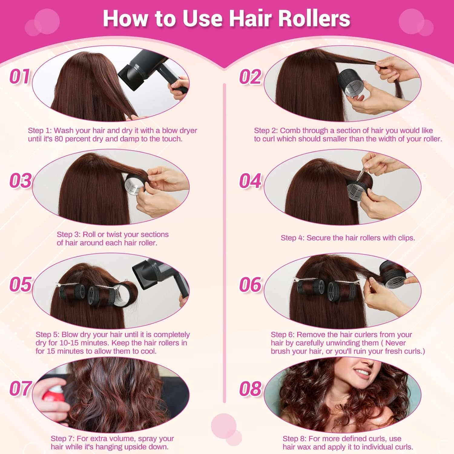 Rollers Hair Curlers 49 Pcs Set with 24Pcs Self Grip Hair Rollers 4 Sizes and 24 Pcs Hair Clips for Blowout Look Long Medium Short Thick Hair Volume image number 2