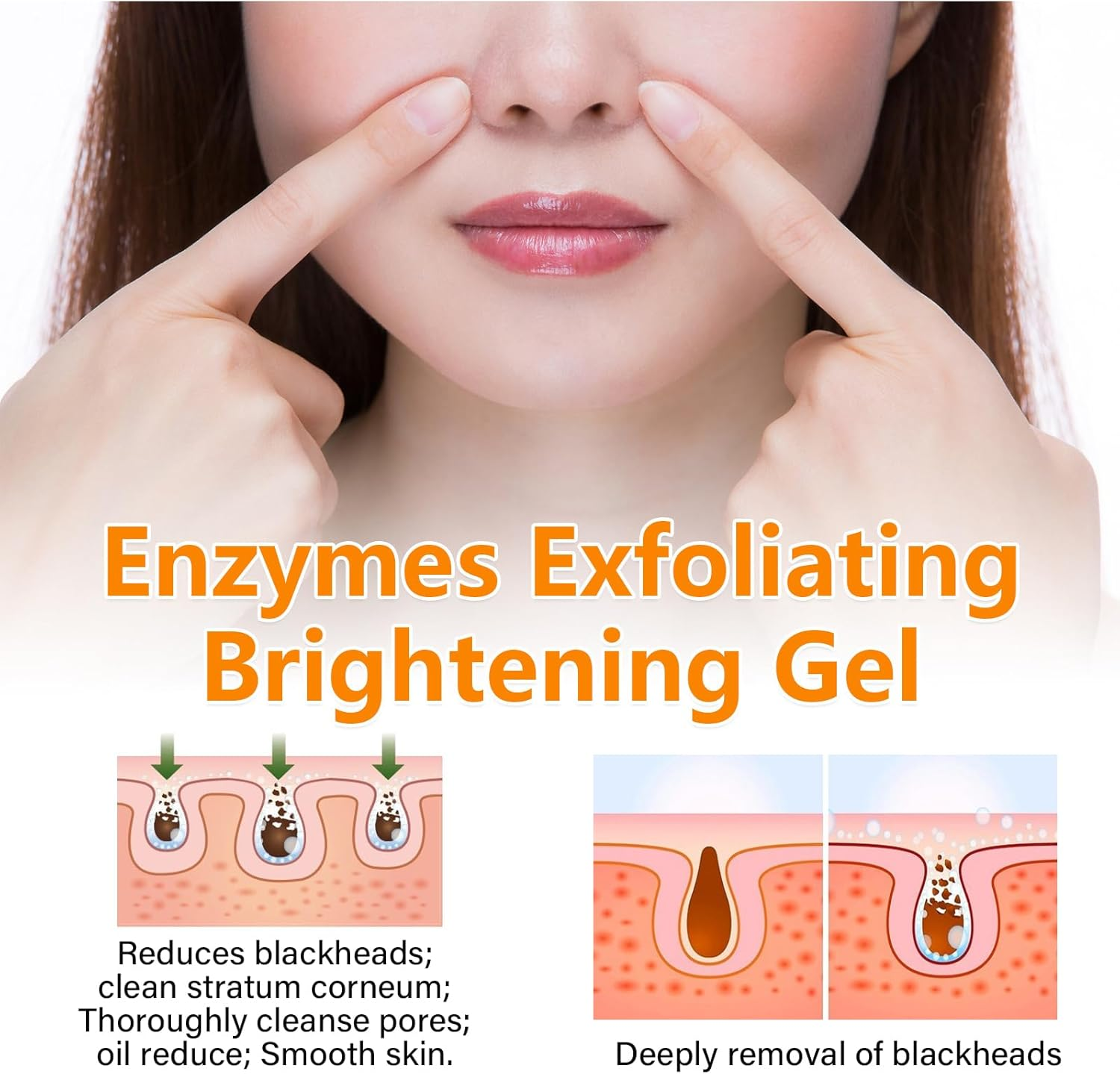 Orange Enzymes Exfoliating Brightening Gel, Purifying Exfoliating Gel for Deeply Cleansing, Facial Scrub with Vitamin C Smooth and Brightening Skin, Moisturizing and Nourishing for Dry Skin (1Pcs) image number 6