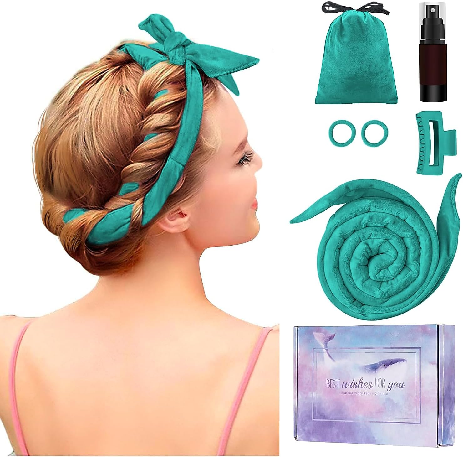 Heatless Curling Rod Headband, Upgraded 60" Extra Long Heatless Curls Headband Soft Hair Curlers to Sleep in Hair Rollers No Heat Curls (Green) image number 6