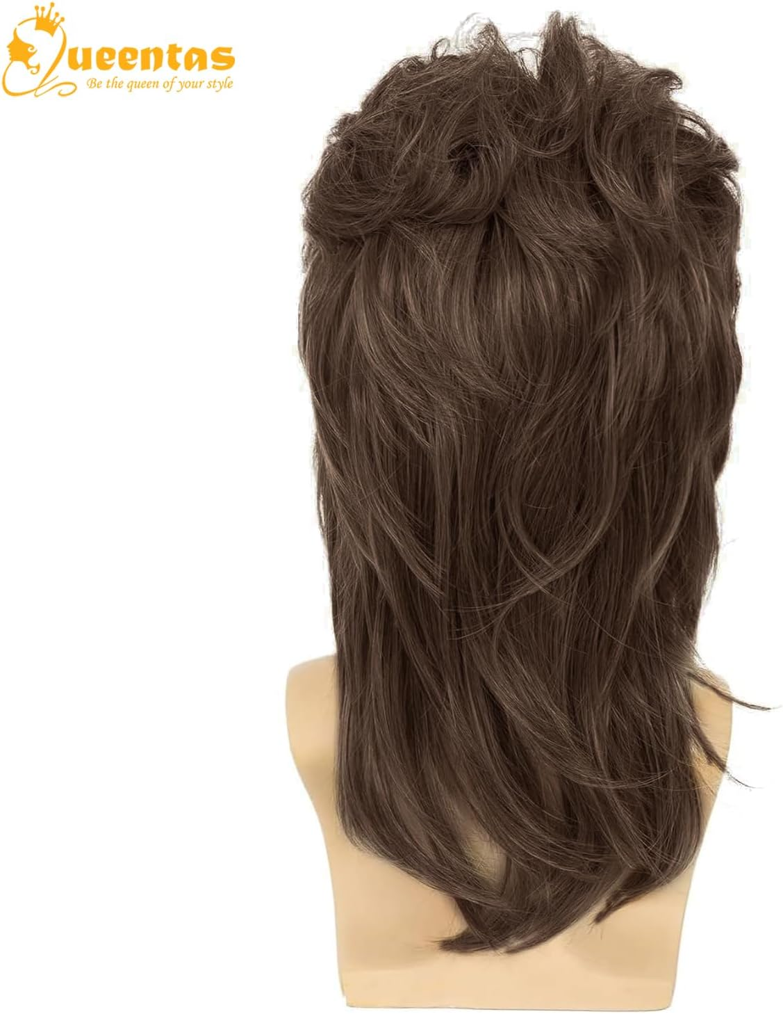 QUEENTAS Mullet Wigs for Men Brown 80S Costumes Adult Funny Wig Fancy Party Accessory Cosplay Pop Rock Hair image number 3