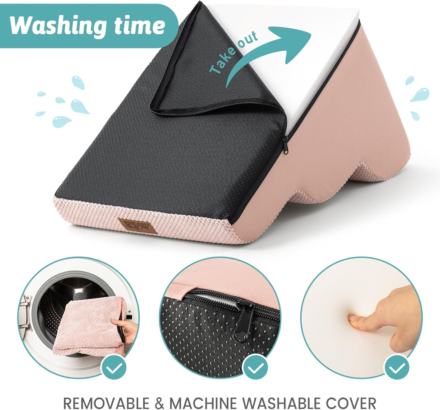 COZY KISS Dog Stairs for Small Dogs 15.7" H, Curved Dog Step for Puppy, Older Cat, Medium Pet Ramp for Sofa, Couch or Bed, Ladder with High Density Foam, 15.7X22.4X15.7 Inch, 3 Step, Pink image number 2