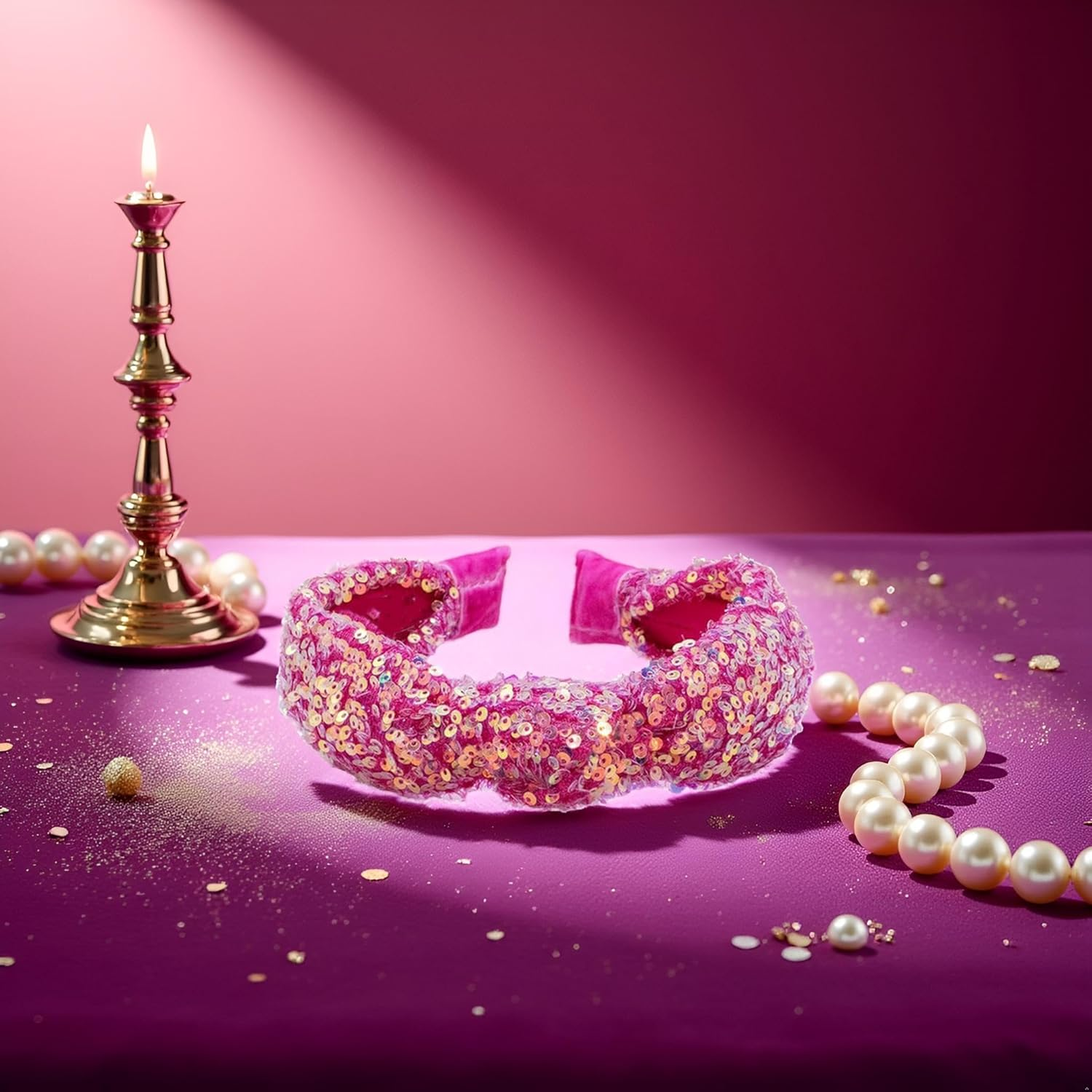 Pink Sequin Knotted Headbands and for Girls Women Sequin Headb Sparkly Hairbands Fashion Glitter Wide Top Knot Headband for Sport Cute Hair Accessories Birthday Gifts Clips and Barrettes,Headbands image number 4