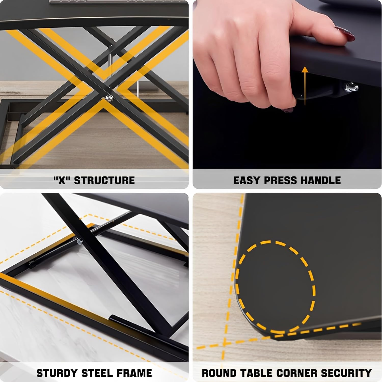 Standing Desk Converter, Pneumatic Height Adjustable Sit Stand up Desk Riser, Desktop Workstation Riser for Home Office Computer Laptop, 73Cm Wide (White) - Black image number 6