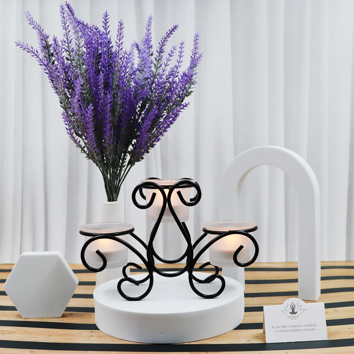 Hosley&reg; Frosted Glass Tealight Candle Holders Black Tealight Candle Holders with Glass Holders Perfect for Home Decor, Birthday, Wedding, Parties, Tabletop, Centerpiece image number 5