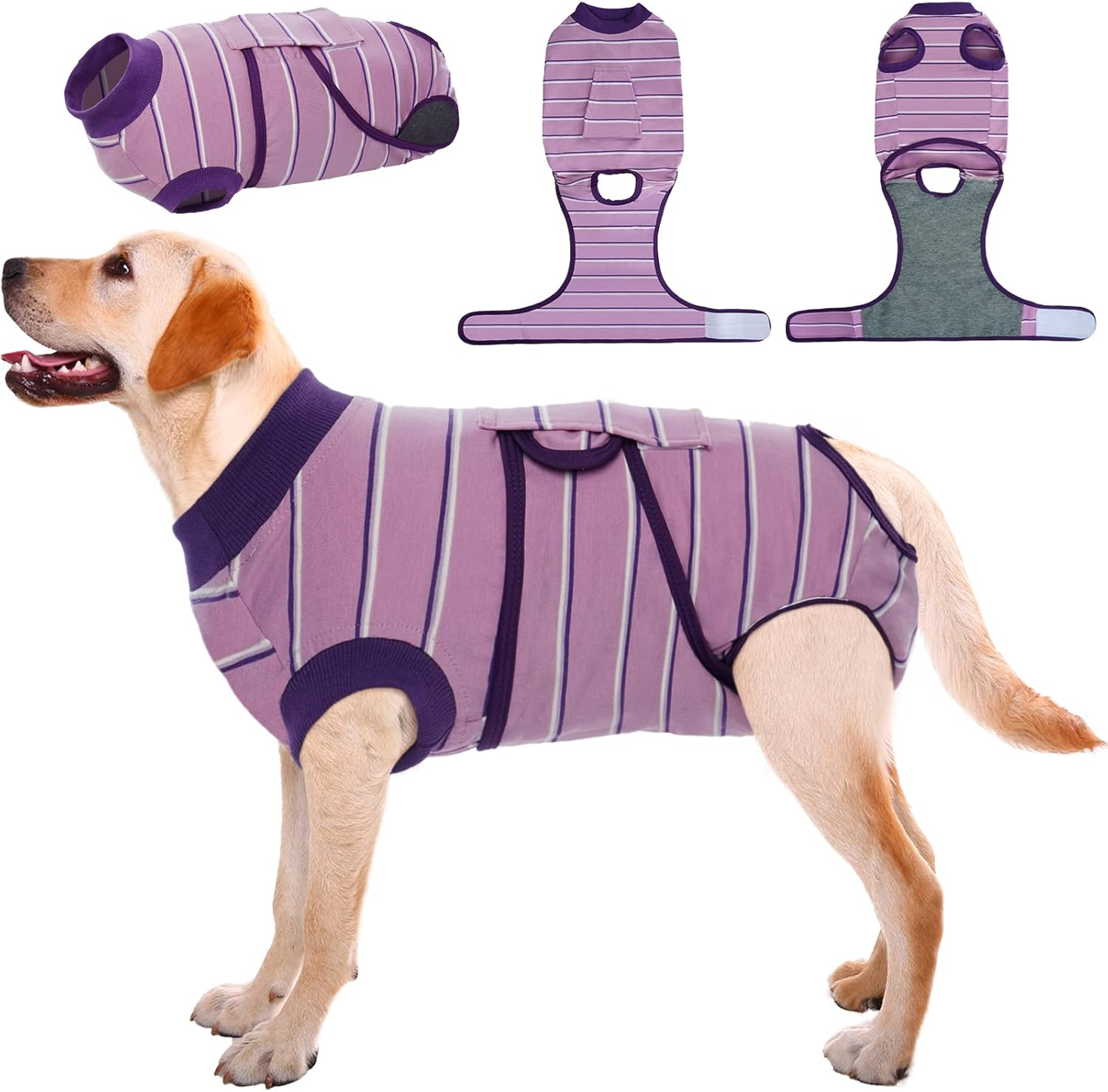 Kuoser Recovery Suit for after Surgery Male/Female Dogs, Pet Post-Operative Shirt Dog Abdominal Wounds Protector, Anti-Licking Puppy Medical Surgical Suit, Substitute E-Collar & Cone Purple,X-Large image number 6