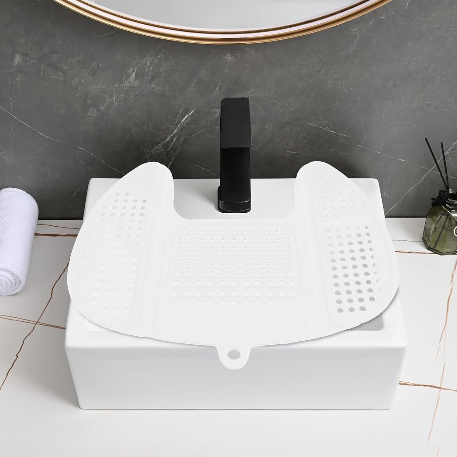 Foldable Bathroom Sink Cover for Counter Space - Silicone Makeup Mat over Sink - Heat Resistant Brush Cleaner Mat (Gray)