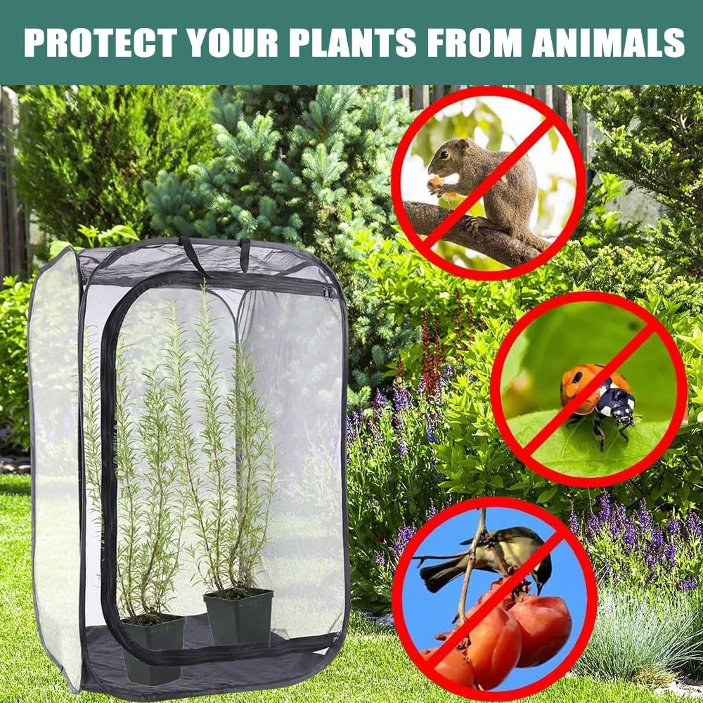 36" Mesh Plant Enclosure Pop-Up Plant Protection Tent,24" X 24" X 36" Pop up Garden Mesh Plant Cover, for Protect Plant Vegetable Fruit from Birds Insects(Black) image number 4