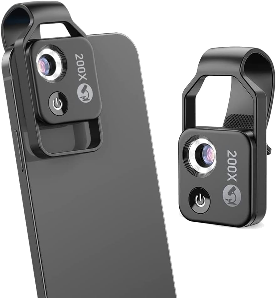 200X Cell Phone Microscope Accessory with Lens, Portable Mini Digital Microscope with LED Light/Universal Clip image number 4