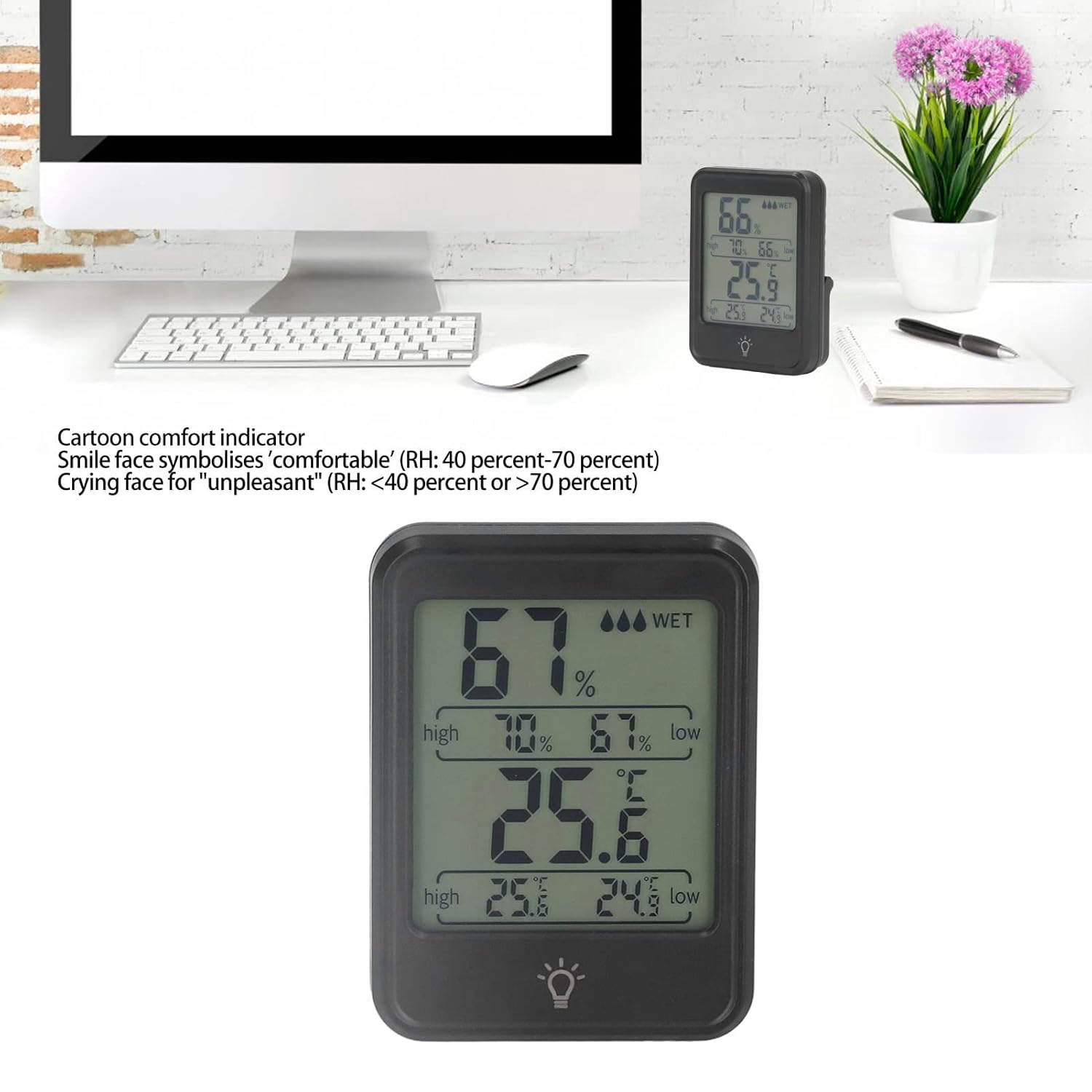Zerodis Digital Thermometer and Hygrometer, Clear LCD Screen, HIGH Accuracy, Cartoon FACE Indicator, Wide Application, Easy to USE, Suitable for Many Places, Such as Indoor, Outdoor, image number 1