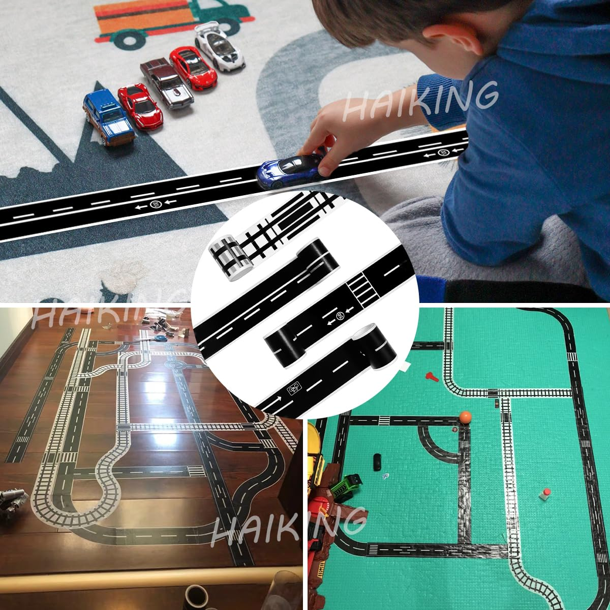 Road Masking Tapes Sticker, 4 Rolls Black & White Traffic Washi Tape for DIY Crafts, Scrapbook (4.8 * 500 Cm/1.88 * 196.8 In) image number 5