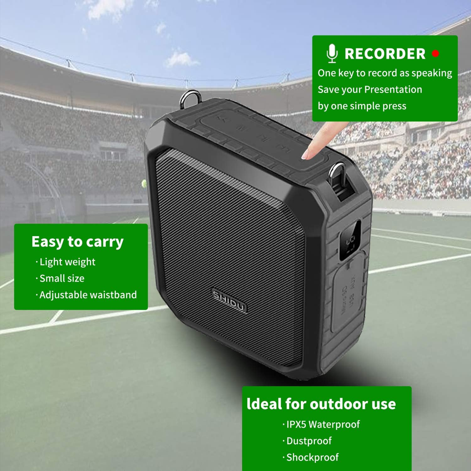 SHIDU Wireless Voice Amplifier Bluetooth Speaker 18W Waterproof Portable PA System with UHF Wireless Mic Headset Rechargeable Voice Enhancer Personal Microphone for Classroom Outdoors Tour Guide image number 5