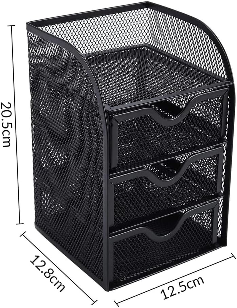 Mesh Office Desktop Storage Rack, Metal Partition Drawer Storage Rack, Sundries Organizer, Desktop Storage Basket, Suitable for Office, Home, Student, Workspace (Black) image number 4