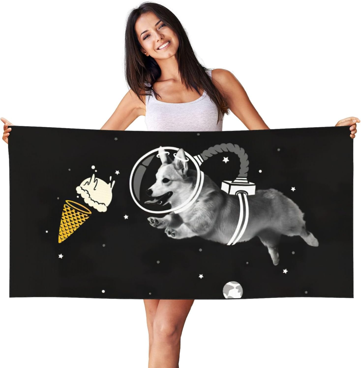 Edwal Space Corgi Print Spa Bath Towels 70Cm X 140Cm,Soft Quick Drying Beach Towels for Bathroom,Gym,Travel
