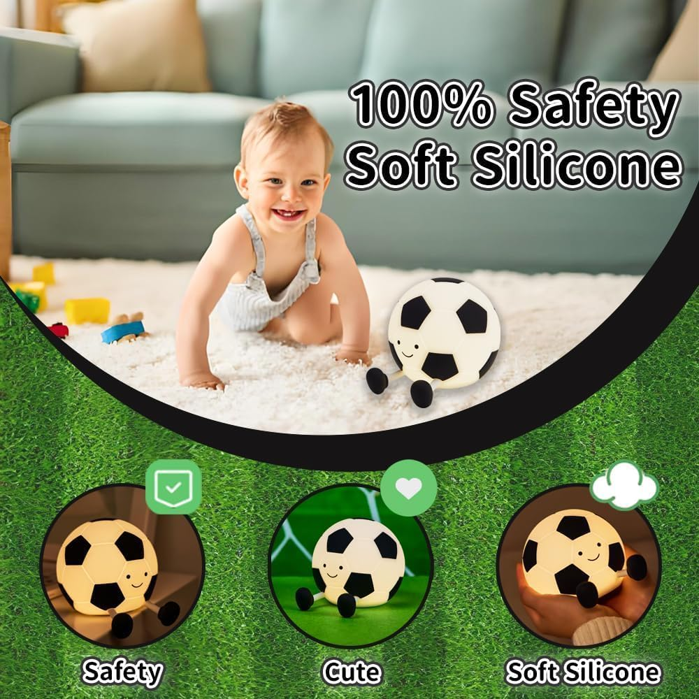 Soccer Night Light, Cartoon Soccer Lamp, Squishy Silicone Baby Nursery Night Light, Dimmable Rechargeable Silicone Soccers Lamp for Boys Girls Bedroom Home Office Decor