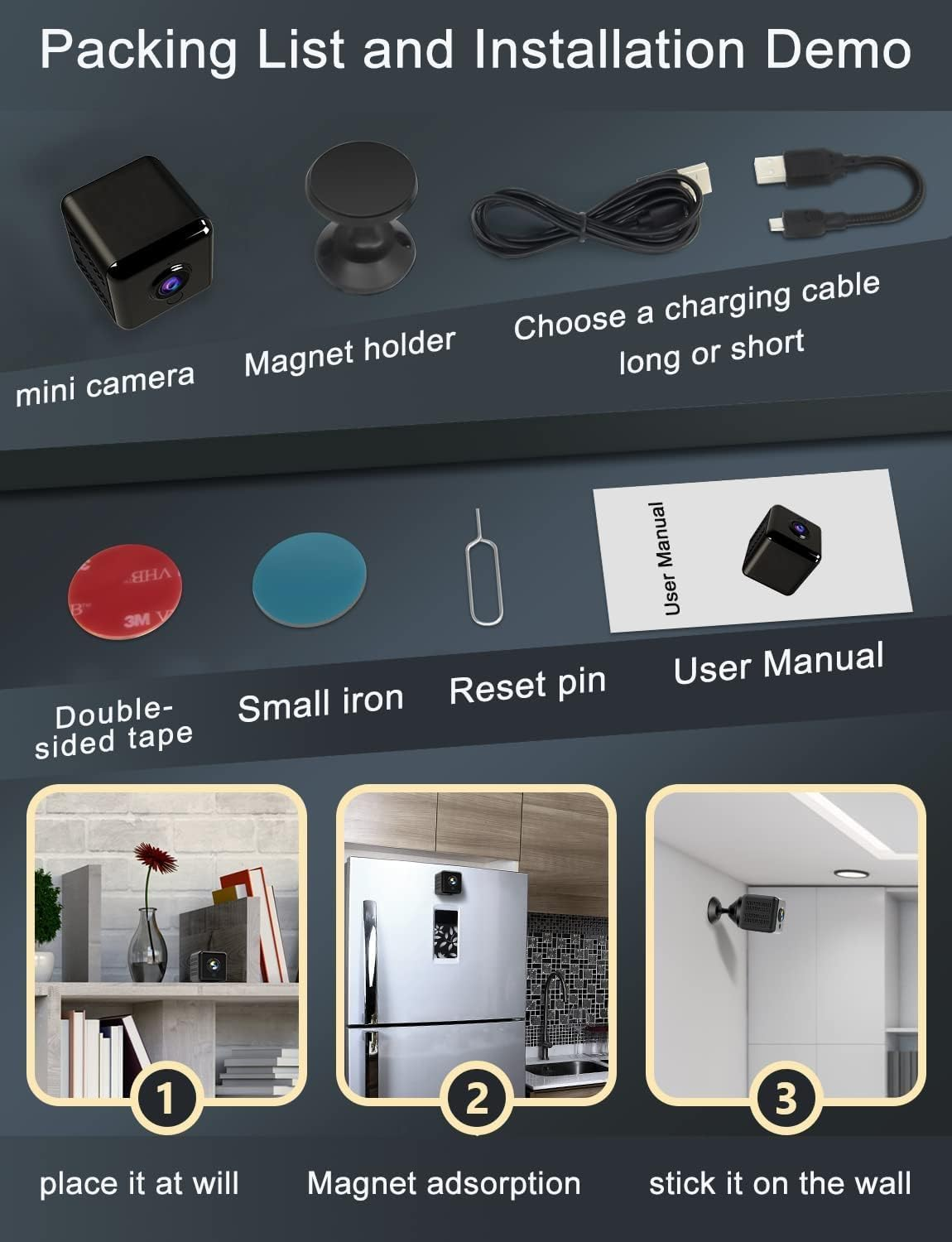 Wireless IP Camera with Built-In Battery, Small Nanny Camera, Night Vision Camera, 4.5 Hours of Continuous Recording, Long Term Charging Supported. Smallest Home Surveillance Nanny Camera