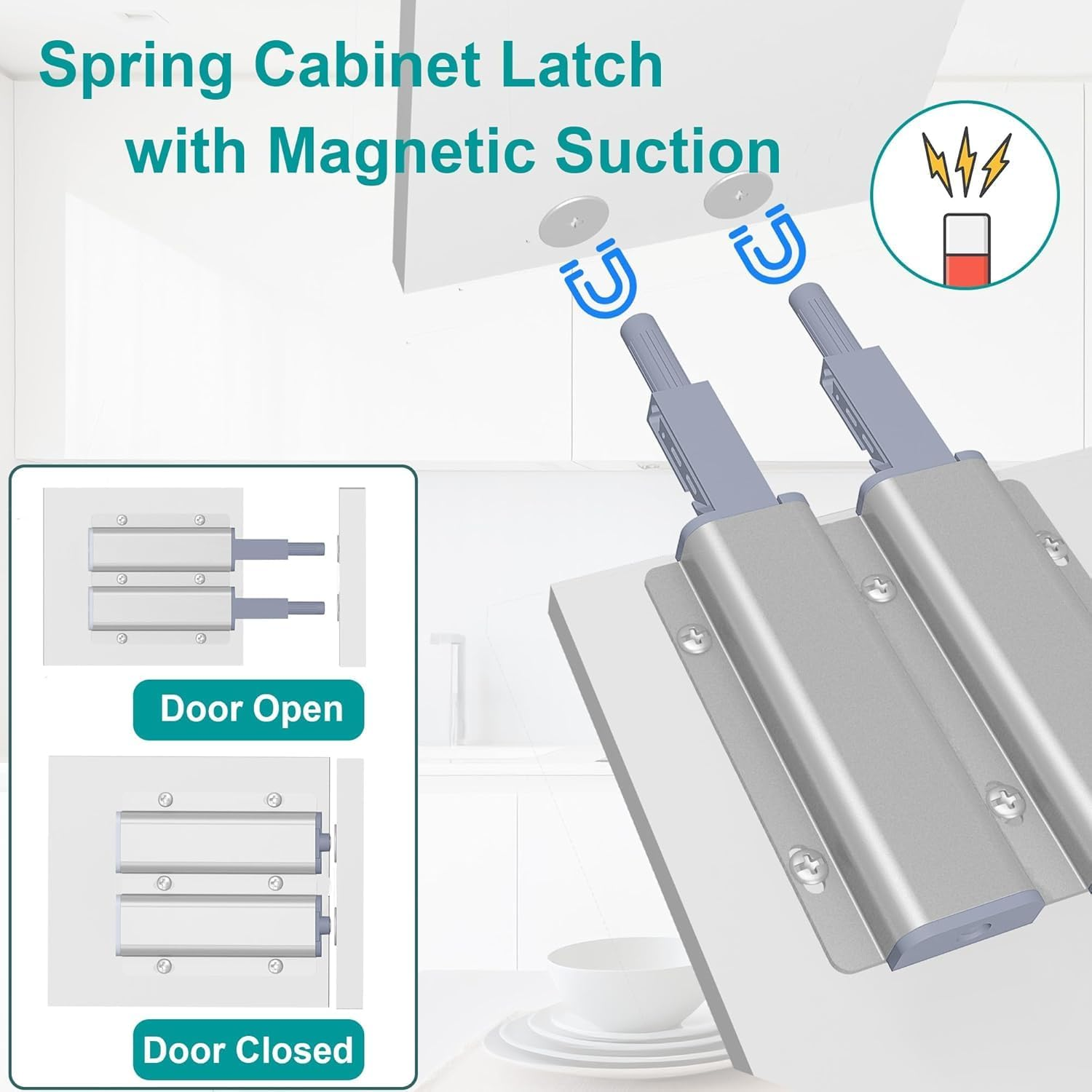 Push to Open Door Latches - Heavy Duty Aluminum Alloy Cabinet Latches, Door Catch for Kitchen, Closet, Wardrobe, Drawers & Cabinets Push to Open Door Hardware (2 Pieces)